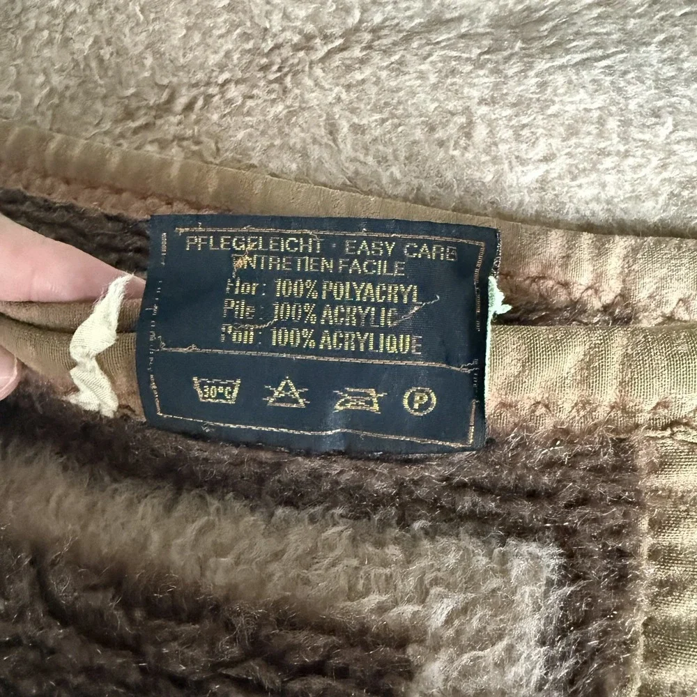 Vtg Biederlack Reversible Blanket Beige Brown Greek Key Border 91x92
